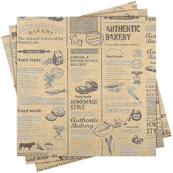 50 Ark Brickpappersfoder Fettresistent Matpapper Delipapper Ark Bröd Sandwich Omslagspapper