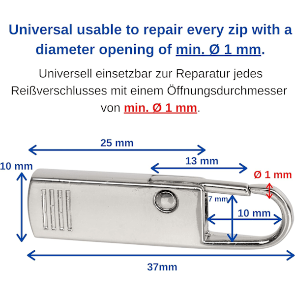 *Dragkedja Reparationspull, Set med 2 Silver Ersättning Dragkedja Flikar, Univer*