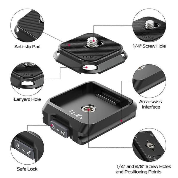 UKA01 Kamera Quick Release Plade Kit Arca/F38 Interface Plade Mount Hurtigt Opsætningssystem til ///
