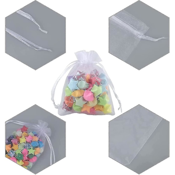 Pakke med 100 hvide organza-poser, 7 x 9 cm, organza-gavepose, smykkepose, bryllupsposer, lavendelposer, bryllupsgave