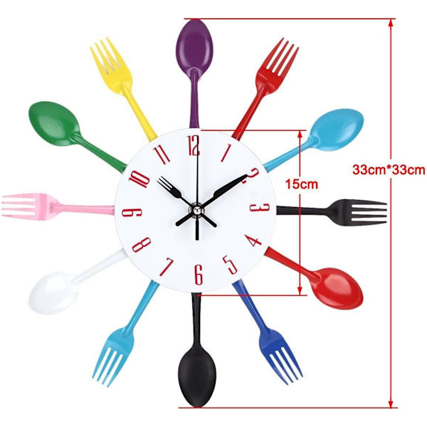 #Spegeleffekt Kök Klocka med Sked och Gaffel - 32*32*4CM Färg#