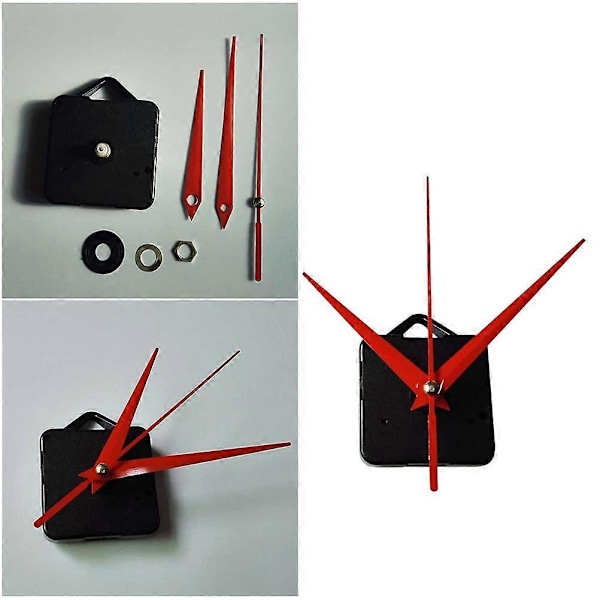 Väggklocka Urverk Kit Set Enkelt DIY Klockurverk Kit för Hem Hotell Skola (Ett Urverk och 3 Visare, Förpackning Utan Batteri, Röd)