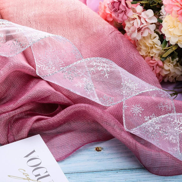 2 Pakkaa 6,3 cm 11 Jaardin Organza Nauhaa Lumihiutale Langallinen Läpinäkyvä Kiilto