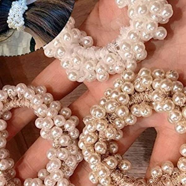 4 Hårstrikk, 4 Farger Elegante Kunstige Perle Hårstrikk