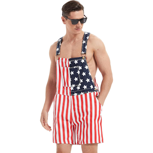 Amerikanlippu-haalareiden denim-lyhyet housut miehille ja naisille, säädettävät
