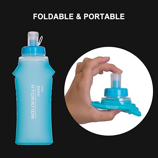 2 stk. 500 ml Tpu myk flaske sammenleggbar sportsflaske for hydreringspakke for løping, fotturer, sykling, klatring, jogging, maraton