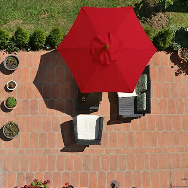 (Rød) Haveparasol med 6 robuste ribber, Strandparasol, Havehytte