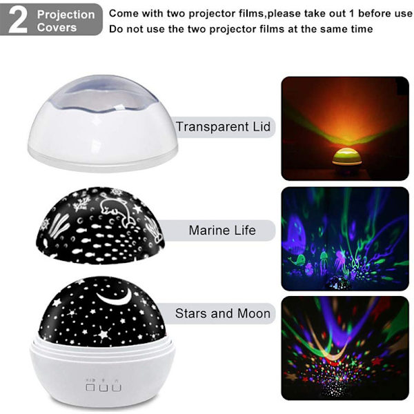Projektionslampe, 360 Graders Rotation Baby Natlampe Projektor med Wh