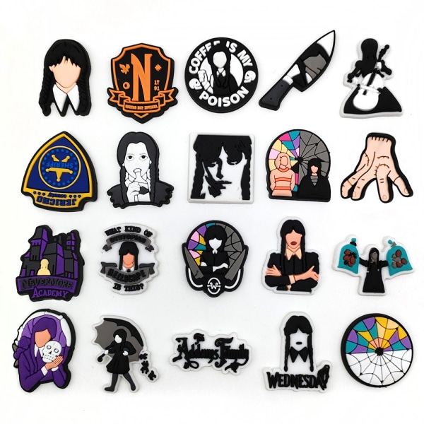 20 Stykker 3D Clog-Sandaler Pynt (Wednesday Addams), Sko Charms