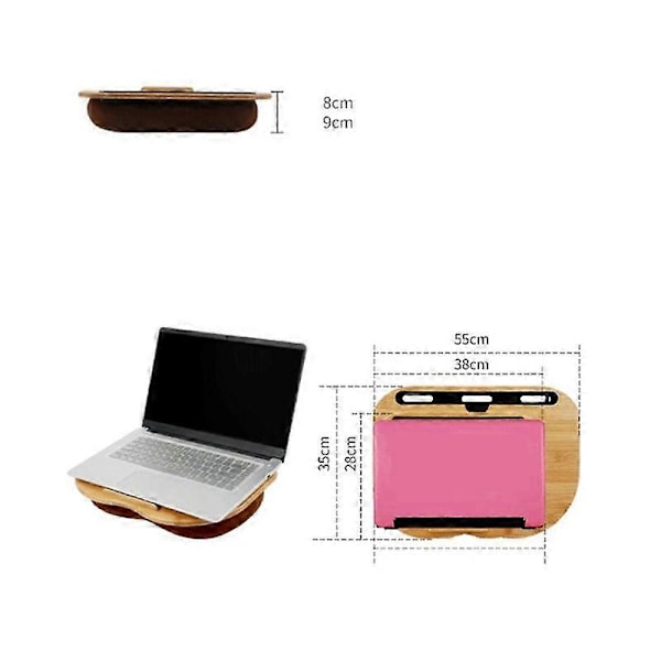 Skriveplate med Putepute, Laptopstativ med Spor for Nettbrett, Datamaskin Sengbord for Reise, Støtter Opptil 14-tommers Laptop