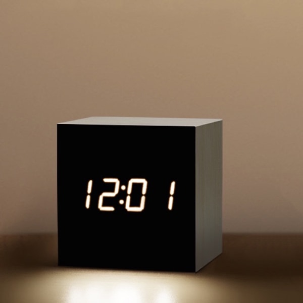 1 träväckarklocka - Mini LED digital klocka med temperatur T