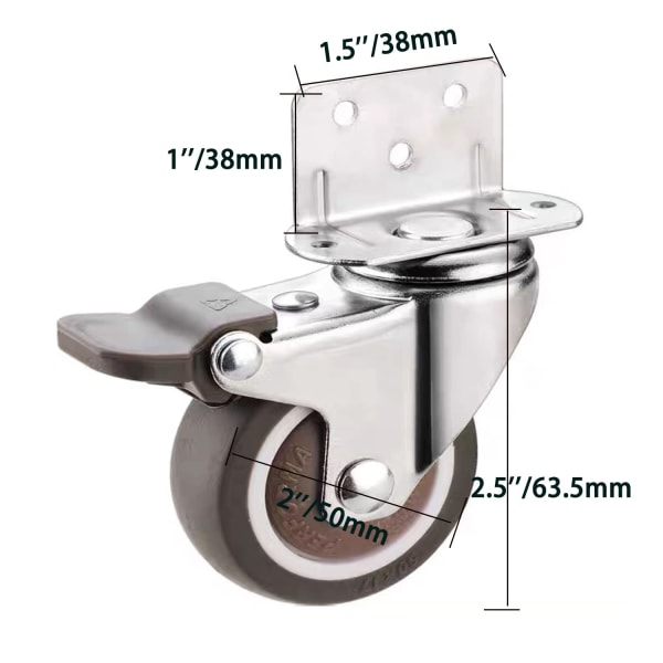 Sett med 4 møbelhjul med brems - L-monteringsplate - Passer