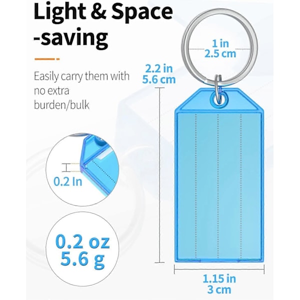20-pakning Slitesterke nøkkelmerker i plast med splittring og etikettvindu, tilfeldig farge, 5,6*2,9 CM