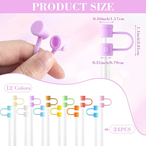 #24 stycken Universal Regnbågsfärgade Anti-Sugrörstopp, Söt Sugrör#