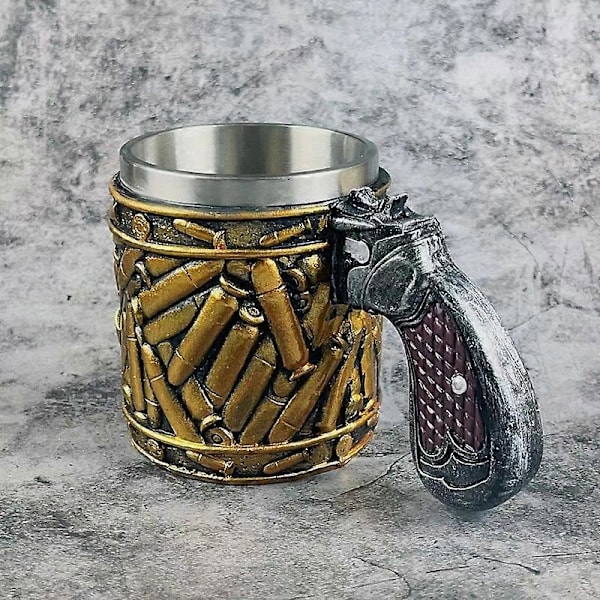 Ölmugg i rostfritt stål med kulmönster, Revolver Gun Bullet Beer Cup, present till pojkvän, far