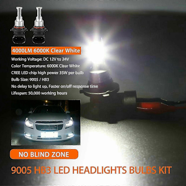 2X 9005 HB3 LED Forlygte kit HB3 80W 8000LM Fjern- og nærlys 6000K Hvid Pære