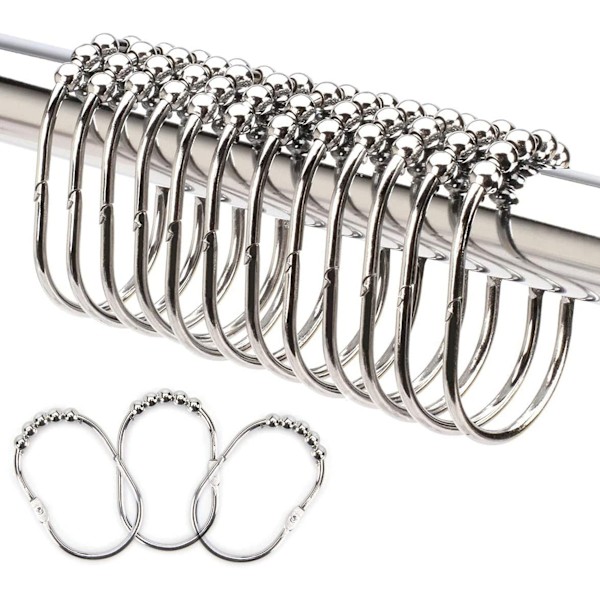 #Brushed Nickel Dusjforhængsringe - 12 Ekstra Store Dusjforhængsringe i Rustfrit Stål#