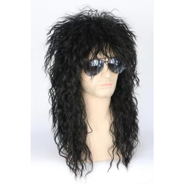 Svart topp herr 80-tals mullet peruk rocker punk popstjärna peruk svart