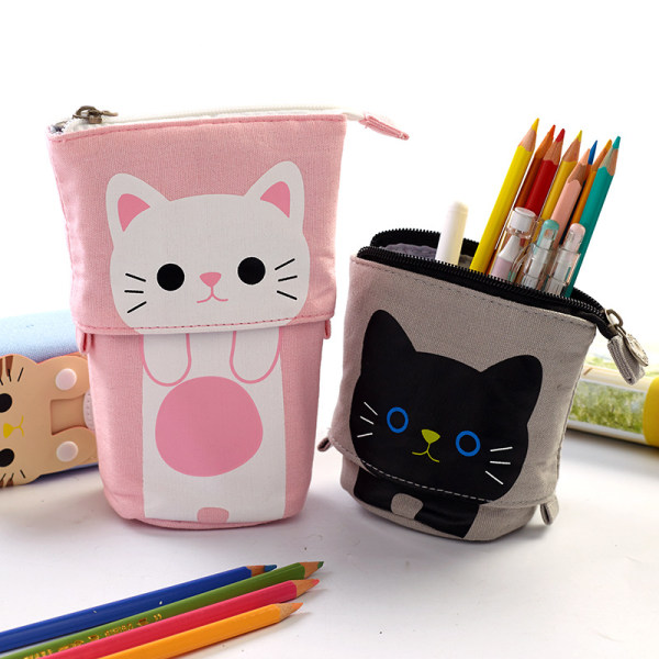 /#/(Khaki)Cute Carton Stand up Pencil Holder,Canvas Pen Pencil Case/#/