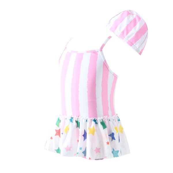 Kaunis raidallinen mekko tytön uimapuku (suositeltu pituus 80 - 90 cm)
