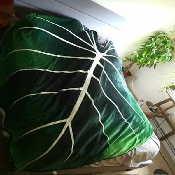 Grønt Blad Teppe Plysj Teppe Koselig Varmt Plante Kast Tepper Dekorative Sofatepper for Sofa Seng Strand, 150 * 100cm