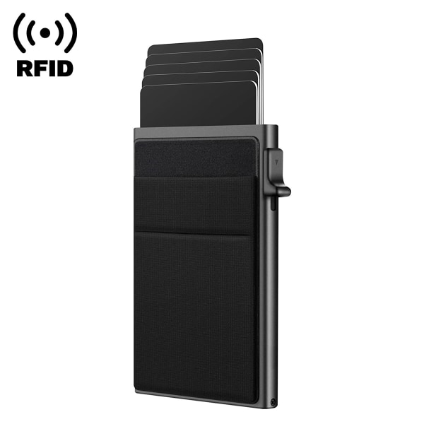 #Side Push Metal Card Case - Sort, Aluminiumslegering Card Case med R#