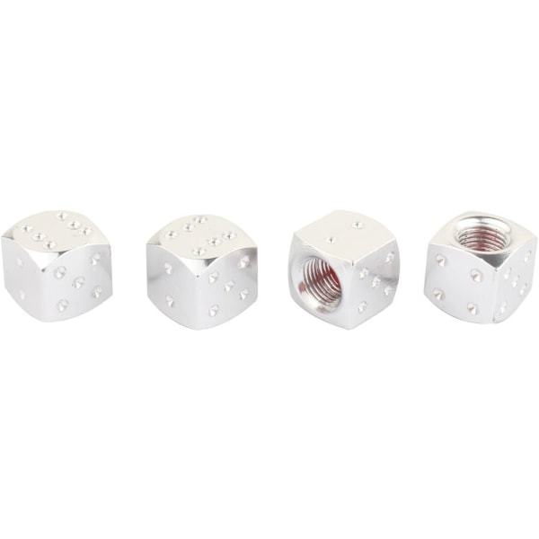 Silver 4pcs Tire Air Valve Dustproof Caps, Dice Style Tire Valve