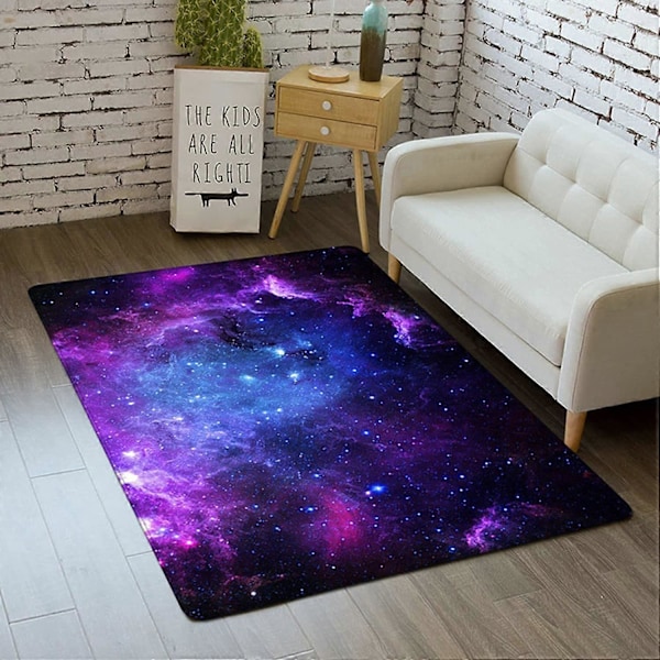 Galaxy Stjärnhimmel Matta för Pojkar Flickor Tonåringar 3D Universum Planet Tryck Matta Sovrum Vardagsrum Golvdekor Inomhusmatta Tvättbar Blå Lila Halkfri