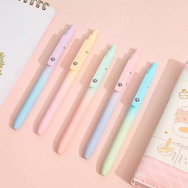 Infällbara Gelbläckpennor, 5 st Pastell Gelpennor Svart Bläck Kladdfritt Blöder Ej Igenom 0,5 mm Pennor Medium Spets Smidiga Skrivpennor, Söta Estetiska Pennor med Kom