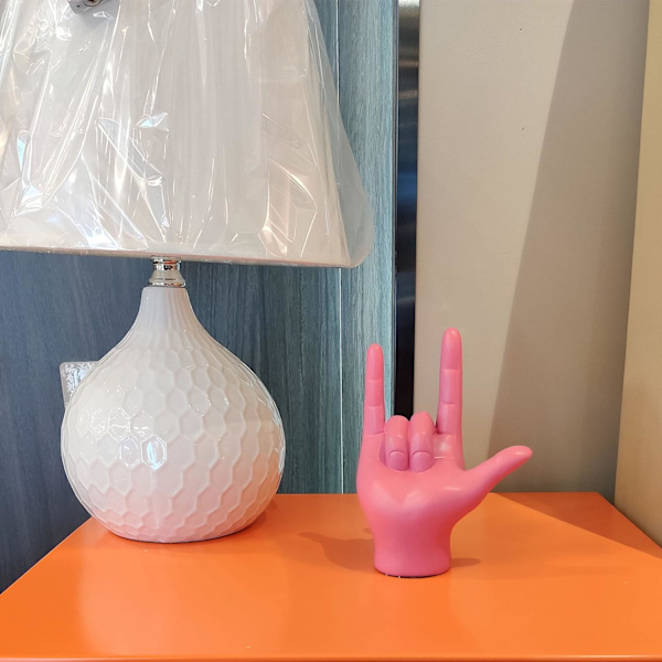 Käsin Koristeltu Sormien Ele Statue Vaaleanpunainen Rakastan Sinua Merkki Moderni