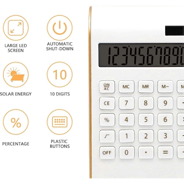 10-sifret skrivebordskalkulator, batteri / solcelledrevet, vippbar LCD-skjerm