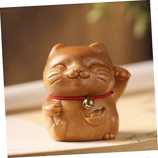 Træskærer Miniature Ornamenter Udskåret Kat Figur Træ Dashboard Buda Statue Dekorationer Maneki Sandeltræ Skrivebord Penge Kat 5.3*4.7*3