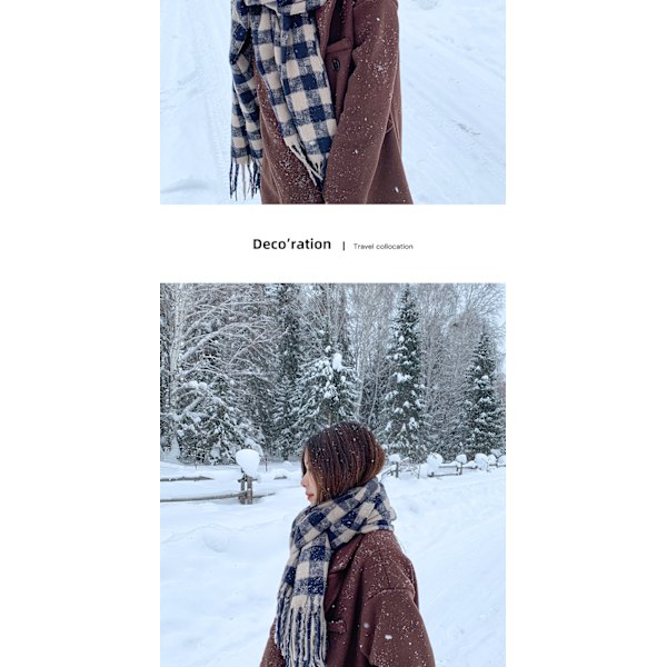 #Rutig sjal för kvinnor, vinter, tjock, varm, blå#