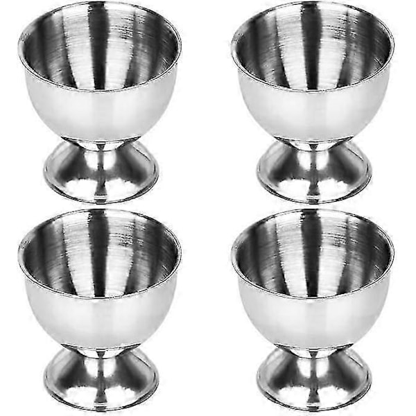 Eggeglass Sett Rustfritt Stål Mykkokte Eggeglass Holder Stativ Eggeglassbrett Inkluderer 4 STK (Sølv)