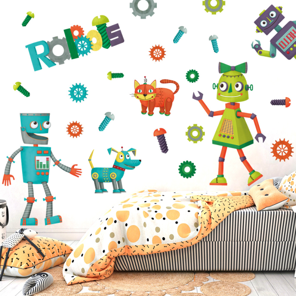Robot Robot Kat Robot Hund Skrue Vægmærke Stue Seng