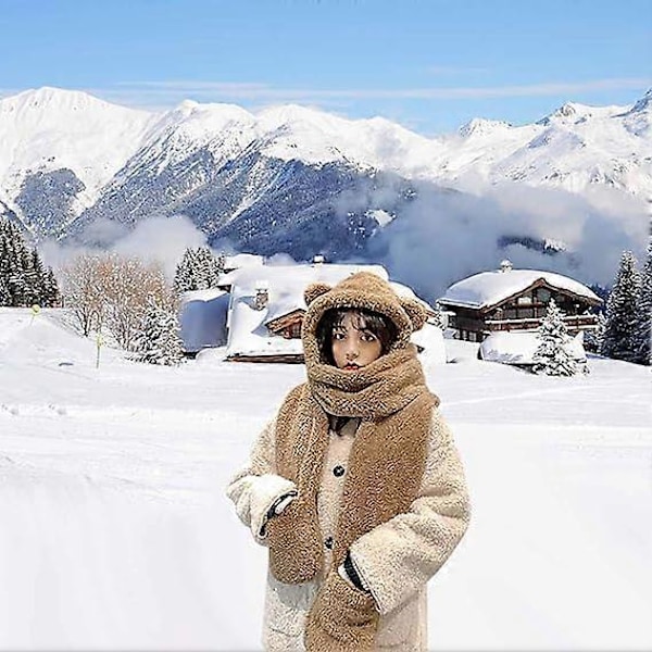 Vinter Hoodie Mössa Halsduk Handskar Set, 3 i 1 Varm Plysch Korallfleece