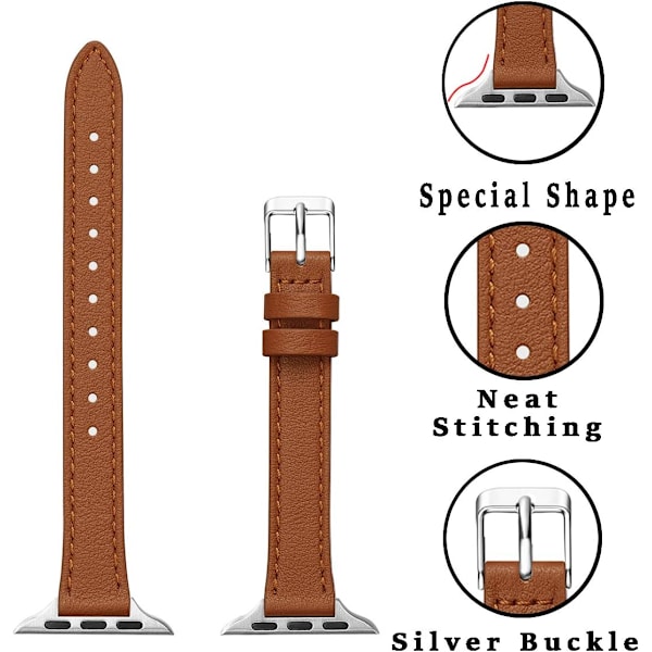Brun - Kompatibel Apple Band 41mm 40mm 38mm, Tunnt Läder för Kvinnor