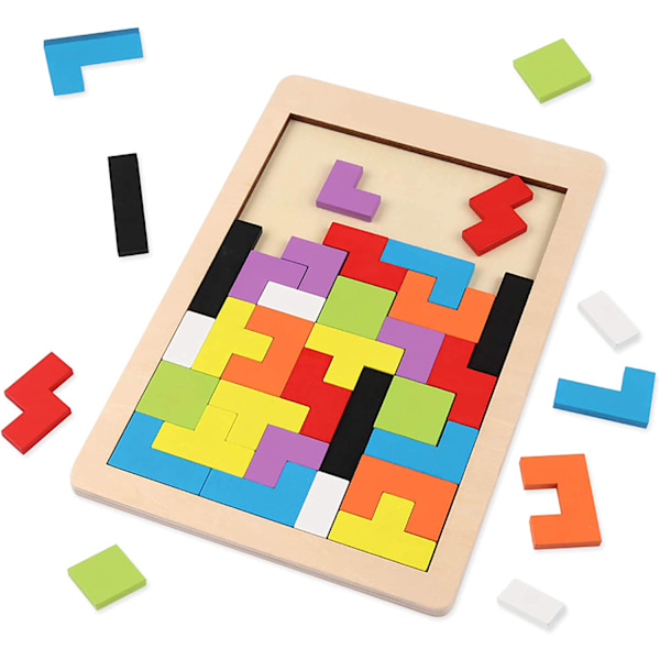 Träpussel med Klossar Hjärnteaser Leksak Tangram Jigsaw Intelligen
