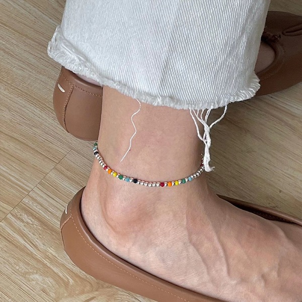 #Hand Beaded Rainbow Stretch Anklet#