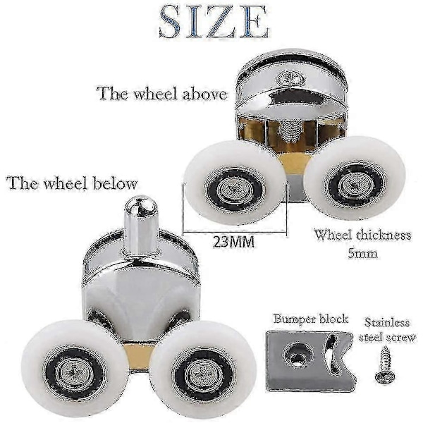 4 st 23 mm duschdörrrullar skjutdörrar hjul ersättningsrulle löphjul (2 till