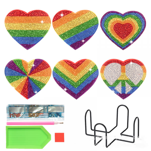 #Farverige kærlighed diamant malede coasters sæt med 6#