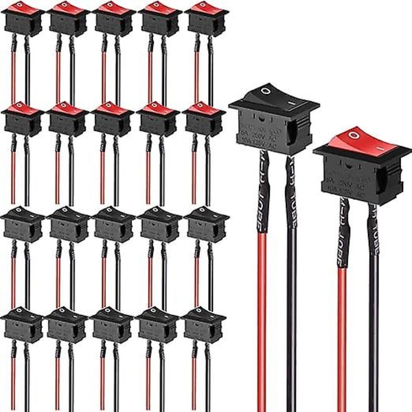20 st Mini Vippströmbrytare, Mini Båtströmbrytare, Kabelansluten Start/Start Vippströmbrytare 6A/250V 10A/125V för Bil, Båt, Hushållsapparater