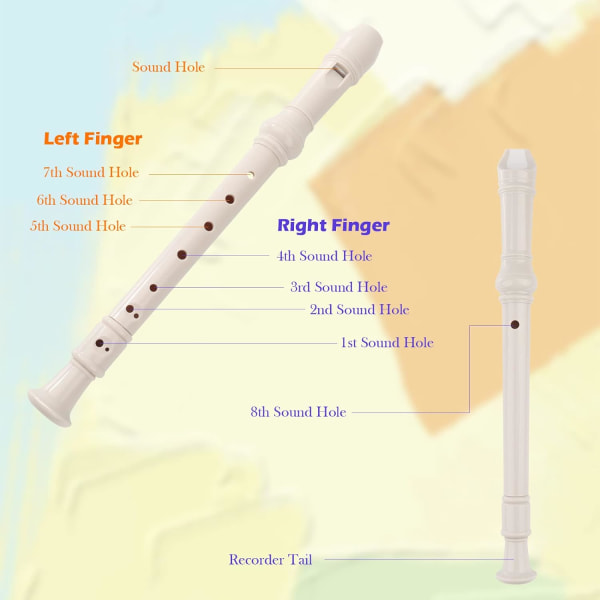 Lasten Huilupilli, Puhdistustikulla, Sopraano Huilupilli, Saksalaistyylinen Sopraano Instrumentti, 8 Reikää, Irrotettava Muovi, Lapsille, Aloittelijoille, Aikuisten, Beige