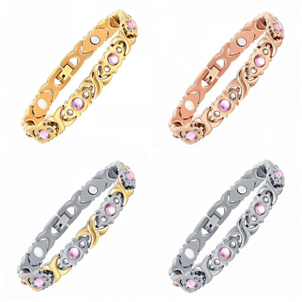 Armbånd i rustfrit stål til kvinder med magnetisk sten og falske diamanter