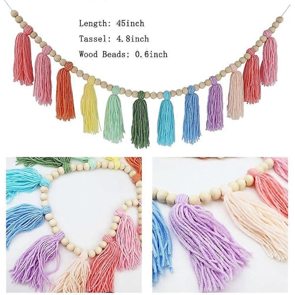 Bomull Tofs Girlang Pastell Banner, Färgglad Party Bakgrund Dekorativa Väggbonader Llama Dekorationer, Flickor Boho Heminredning Gåva (Ljus)