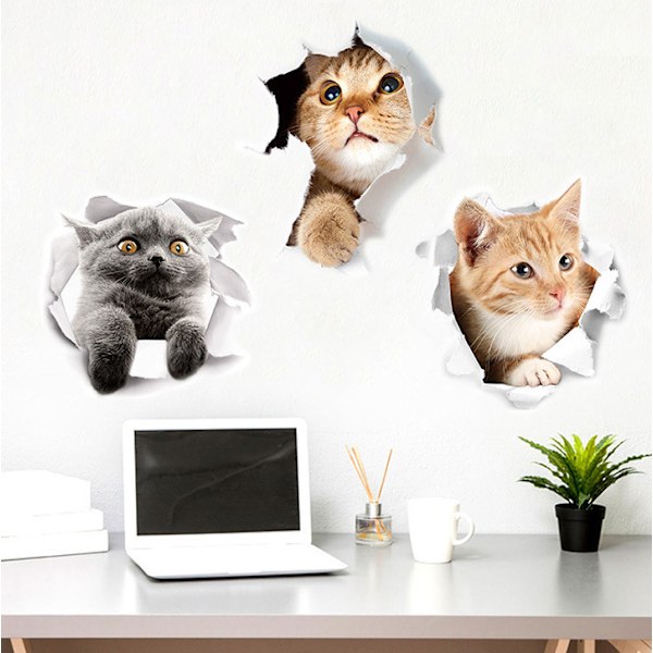 3 st. Väggdekaler Väggdekaler 3d Katt Väggtatueringar Kombination