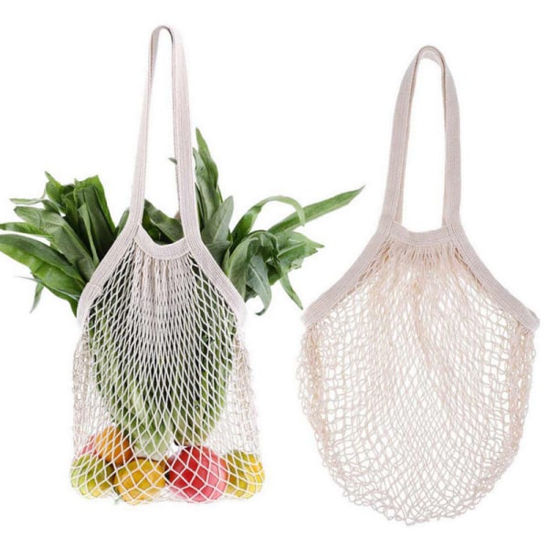 #2pcs Reusable Mesh Shopping Bag White#