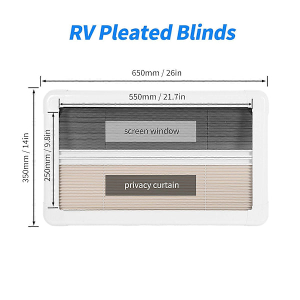 RV Indvendig Vinduesgardin 61 x 30,5 cm UV-blokerende Varmeisoleret Privatlivsbeskyttelse Plisségardin til Camper Van Campingvogn