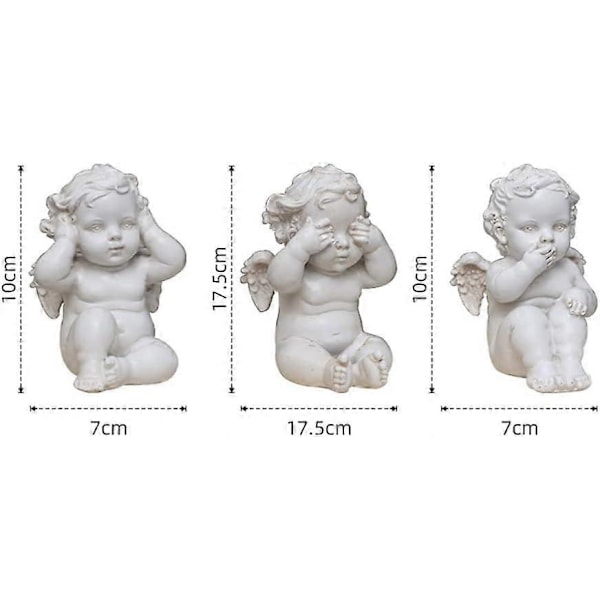 3 stk. Kloge Engel Statue Resin Se Intet Ondt Hør Intet Ondt Tal Intet Ondt