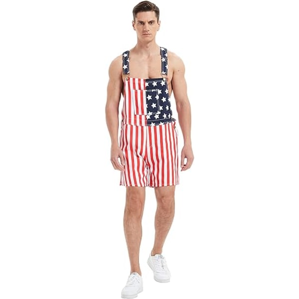 /#/Amerikan lipun haalarit Denim Bib Shorts miehille naisille Säädä/#/